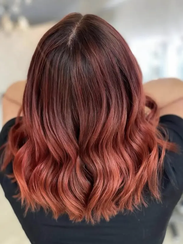 Ombré rouge framboise sur base brune